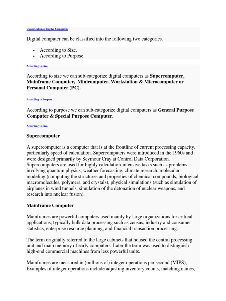 A Comprehensive Overview of Digital Computer Classification Based on ...