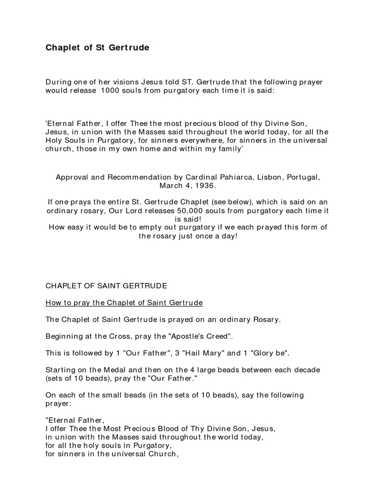 chaplet garden apt on Chaplet Of St Gertrude For Souls In Purgatory And Sinners Grace In Christianity Rosary