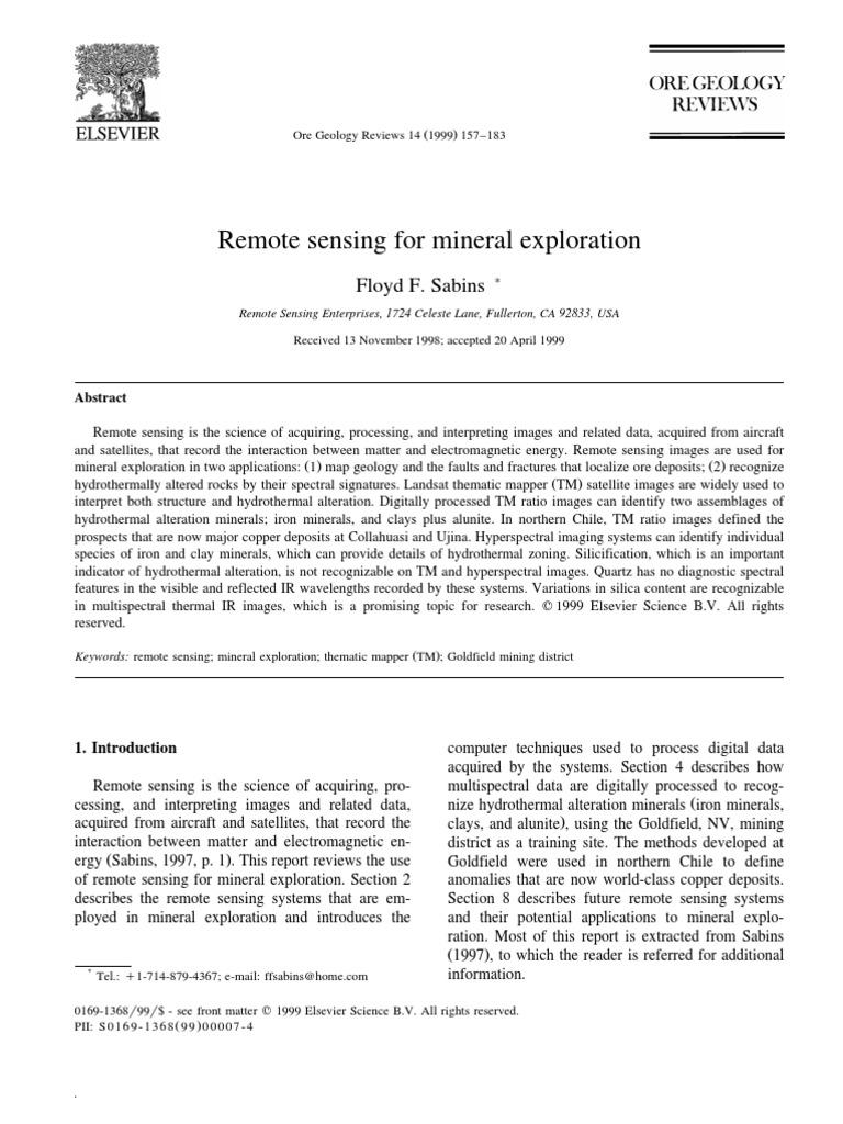 Remote Sensing for Mineral Exploration | PDF | Infrared | Minerals