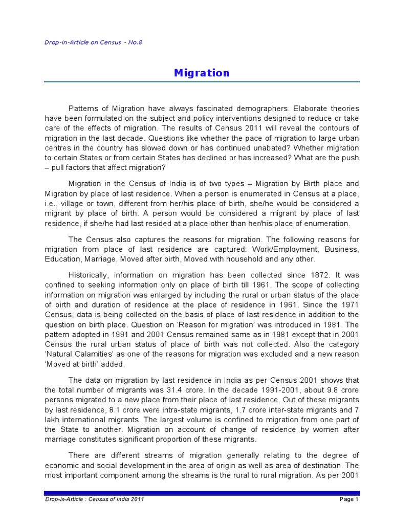 08 Migration PDF | PDF | Census | Human Migration