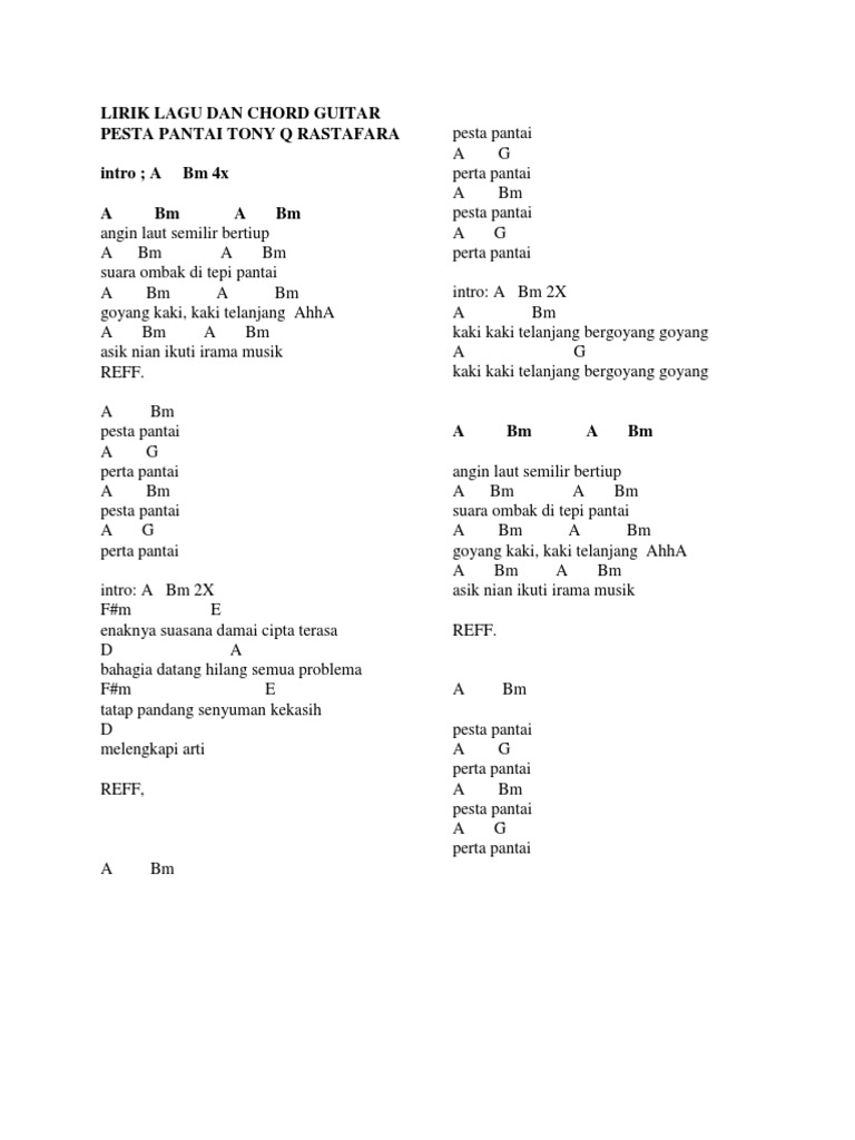Lirik Lagu Dan Chord Guitar Pesta Pantai Tony Q Rastafara Pdf