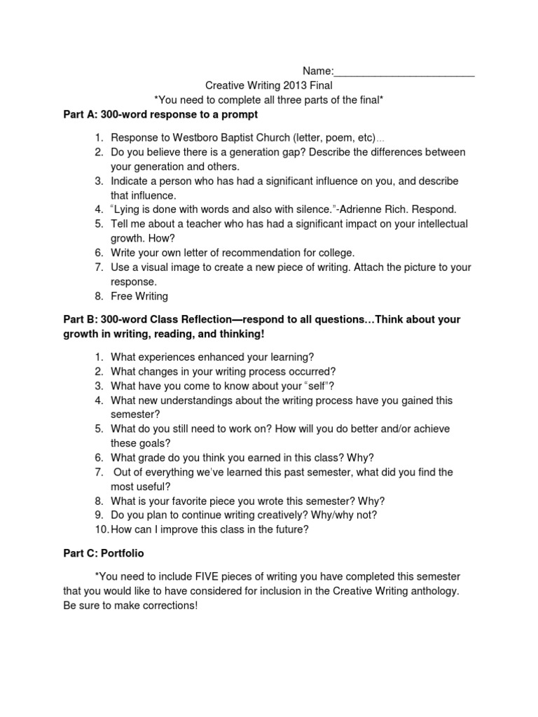 Creative Writing Final Project Guide | PDF