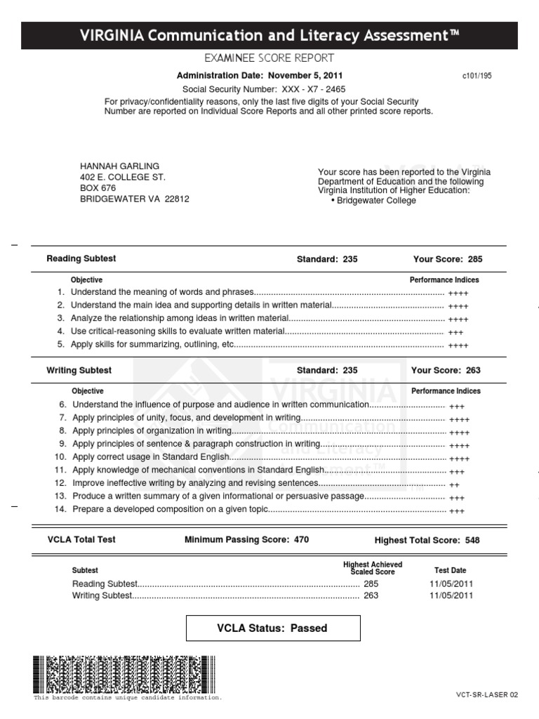 Vcla Score | PDF | Multiple Choice | Communication