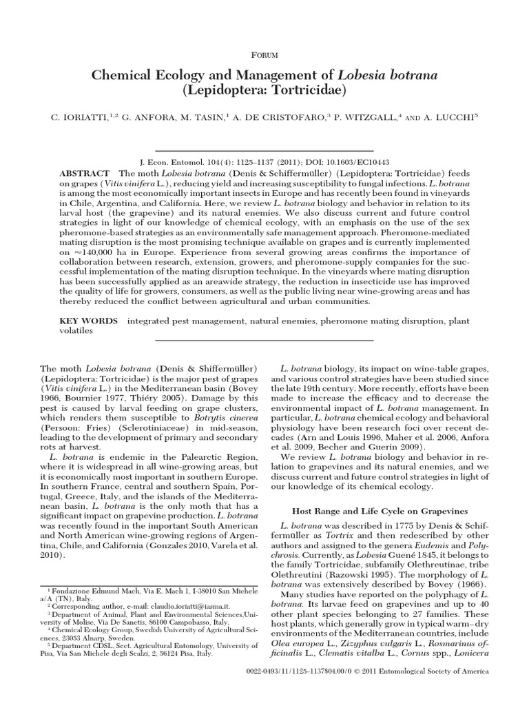 Lobesia Botrana | PDF | Biological Pest Control | Pheromone
