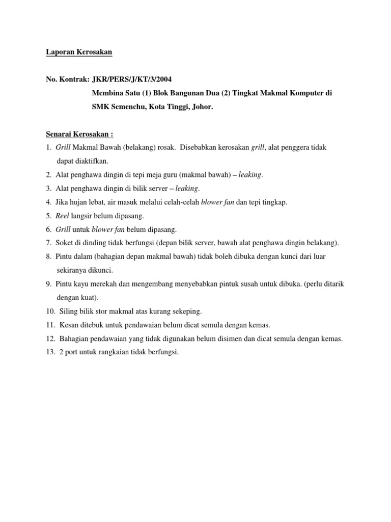 Laporan Kerosakan