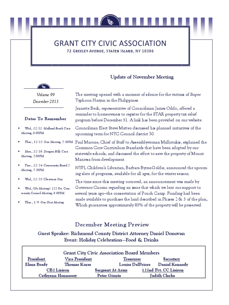 Grant City Civic Association Meeting Update | PDF