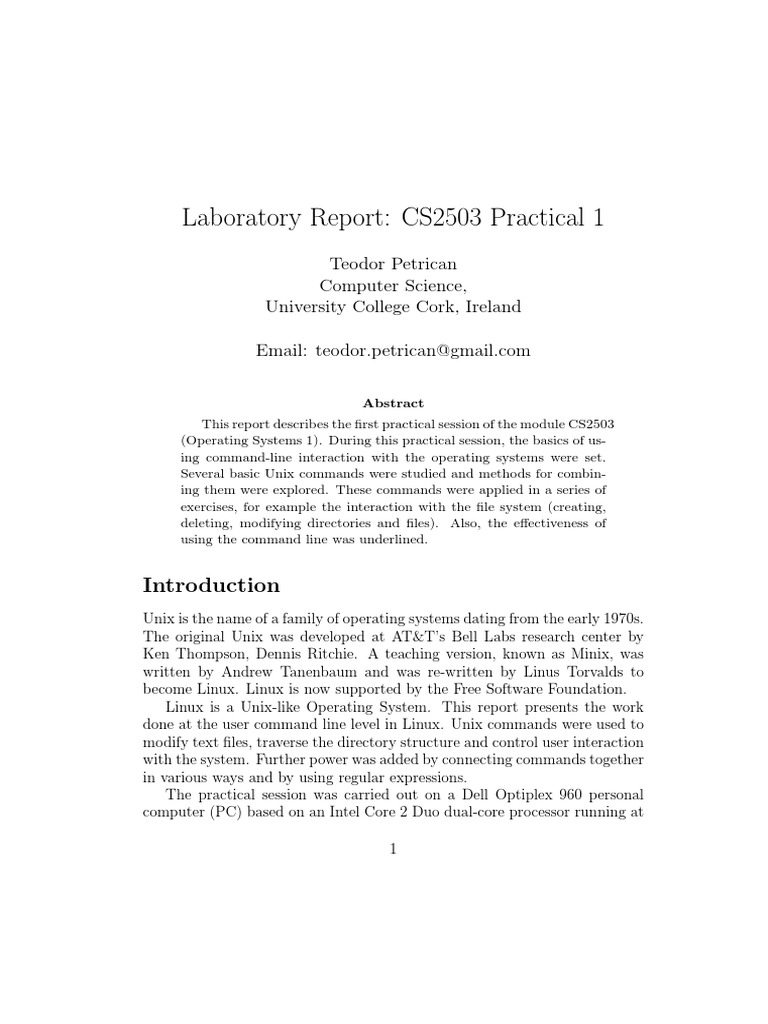 Laboratory Report: CS2503 Practical 1: Teodor Petrican Computer Science ...