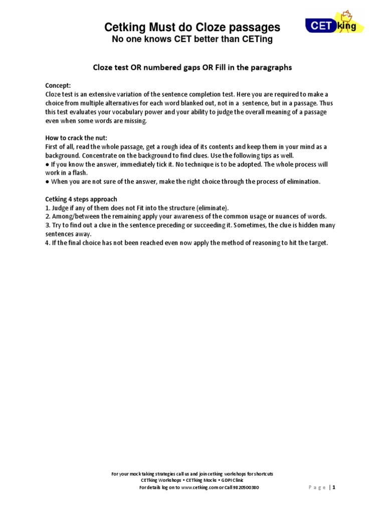 Essential Cloze Test Strategies for CET | PDF | Business