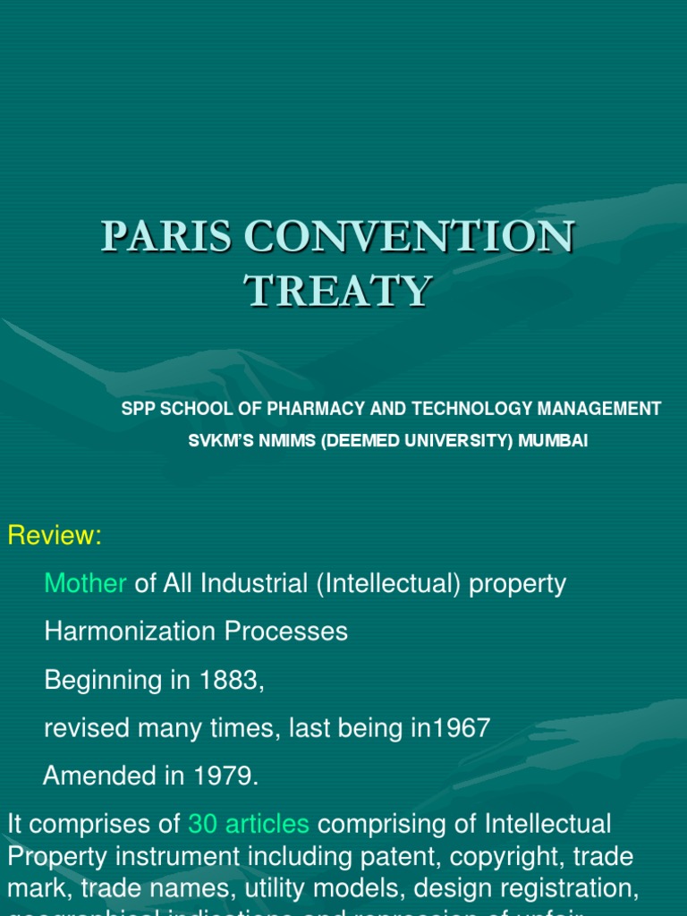 Image showcasing Paris Convention Treaty: SPP School of Pharmacy and Technology ...