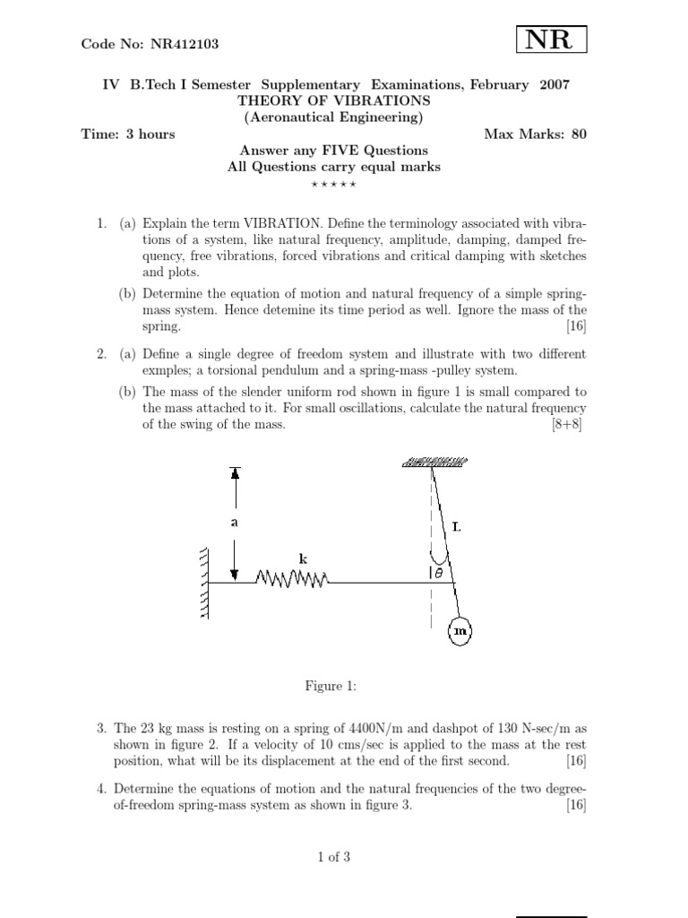 Nr412103 Theory of Vibrations | PDF | Dynamics (Mechanics) | Physical ...