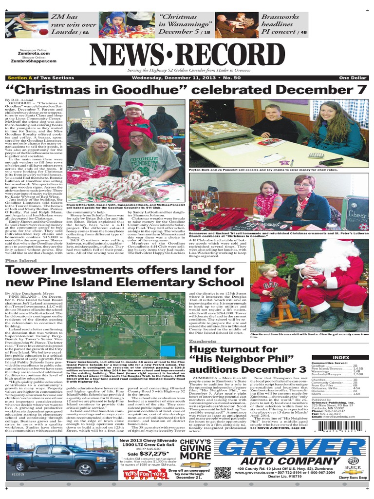 "Christmas in Goodhue" Celebrated December 7 Tower Investments Offers