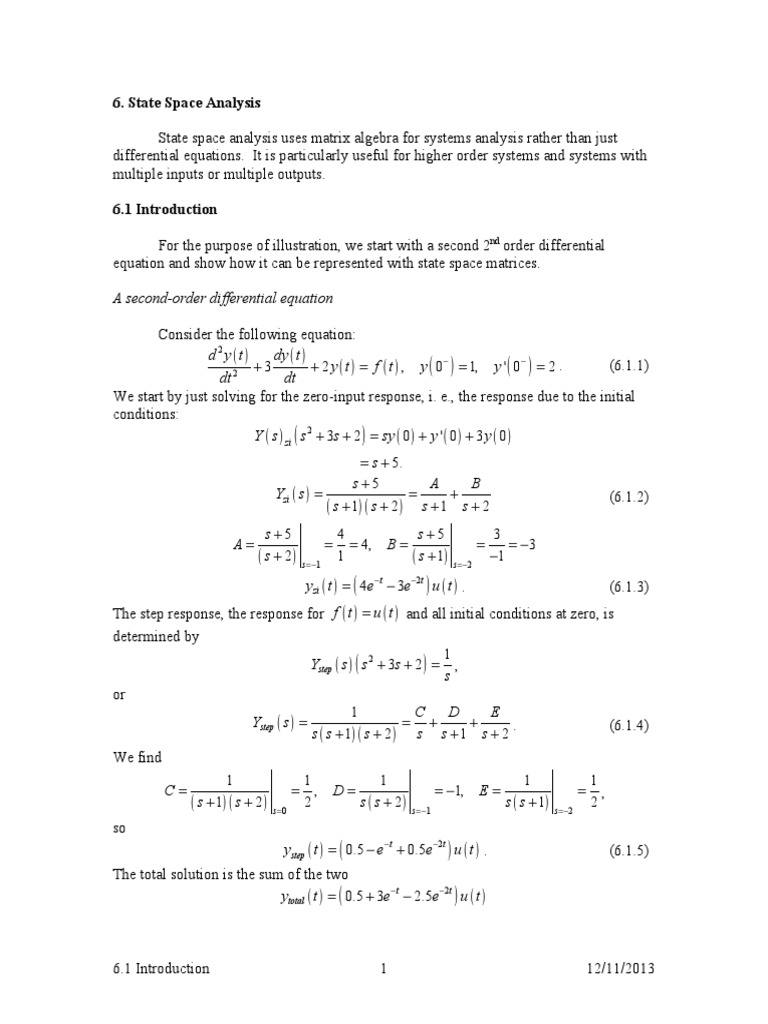 State Space Analysis of Dynamical Systems: A Tutorial on Modeling ...