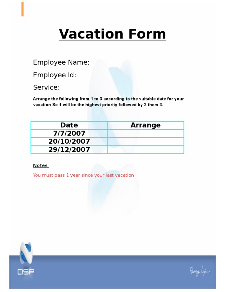 Vacation Request Form Template | PDF