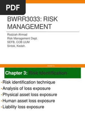 Uum Bwrr3033 Risk Management Chapter 03 Risk Identification Pdf Negligence Tort