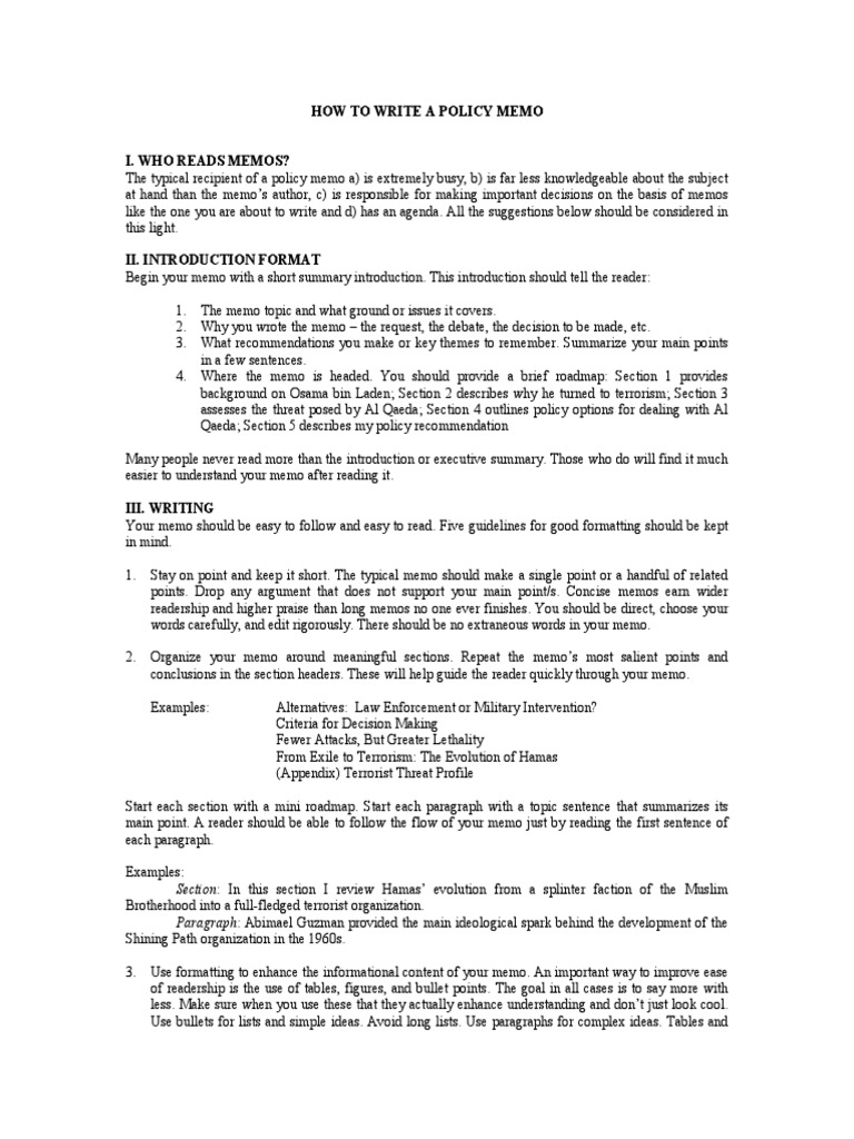 How To Write A Policy Memo  Memorandum  Hamas