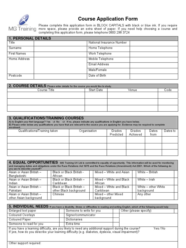 MG Training Application Form | PDF | Race And Ethnicity In The United ...