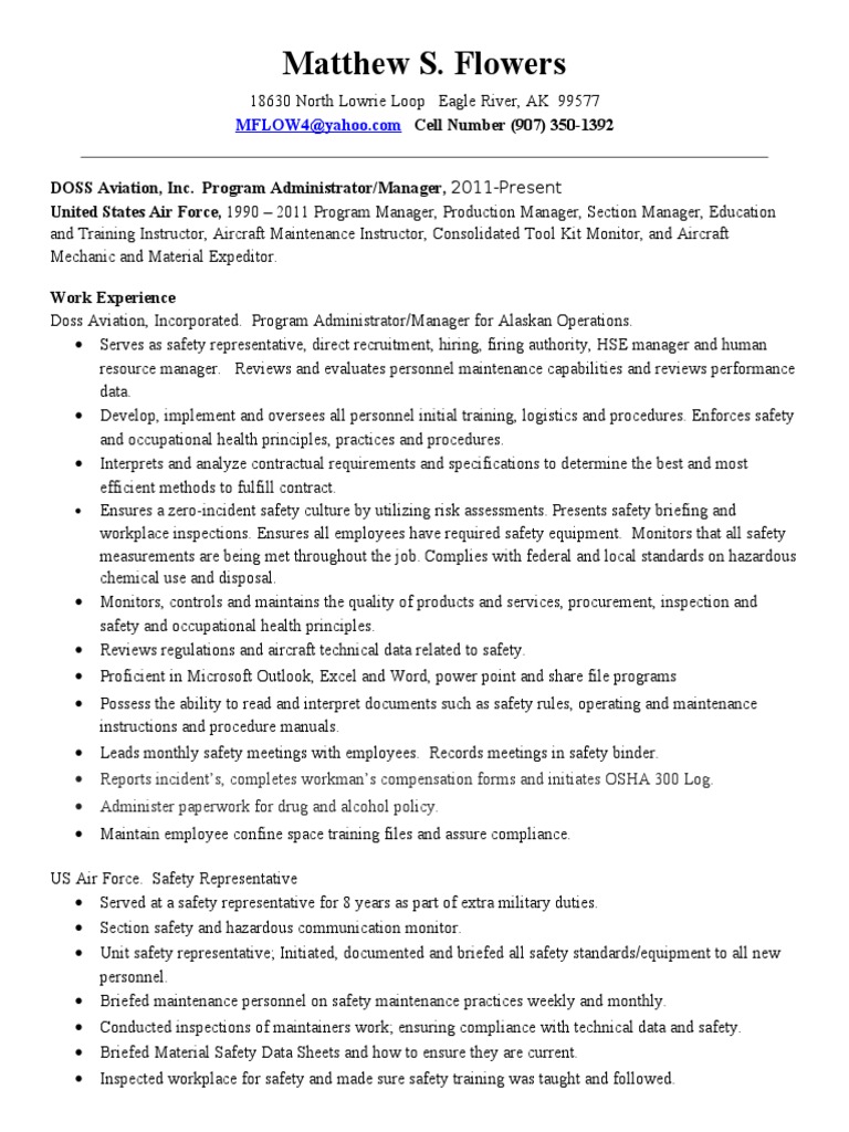 safety resume 2013 Safety Occupational Safety And Health Administration
