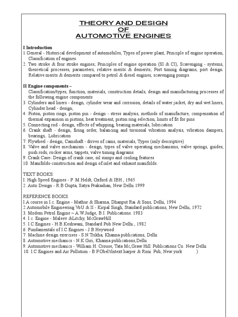 Theory and Design of Automotive Engine | PDF