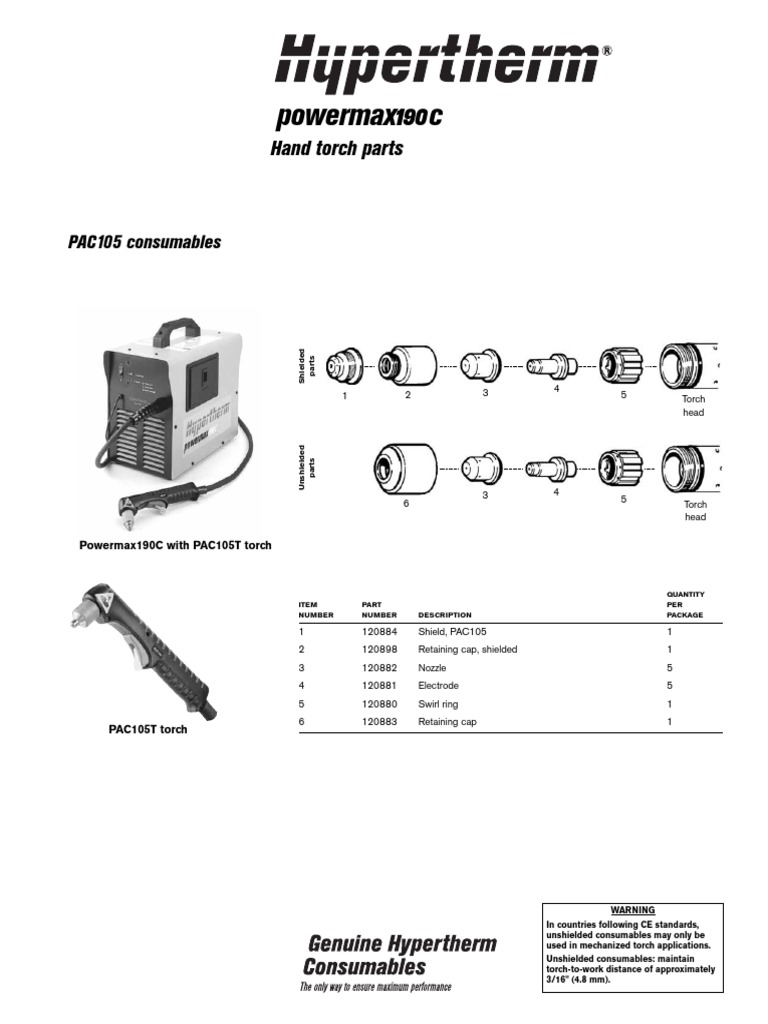 Hypertherm Powermax 190C Plasma Hand Torch Parts | Fax | Industries