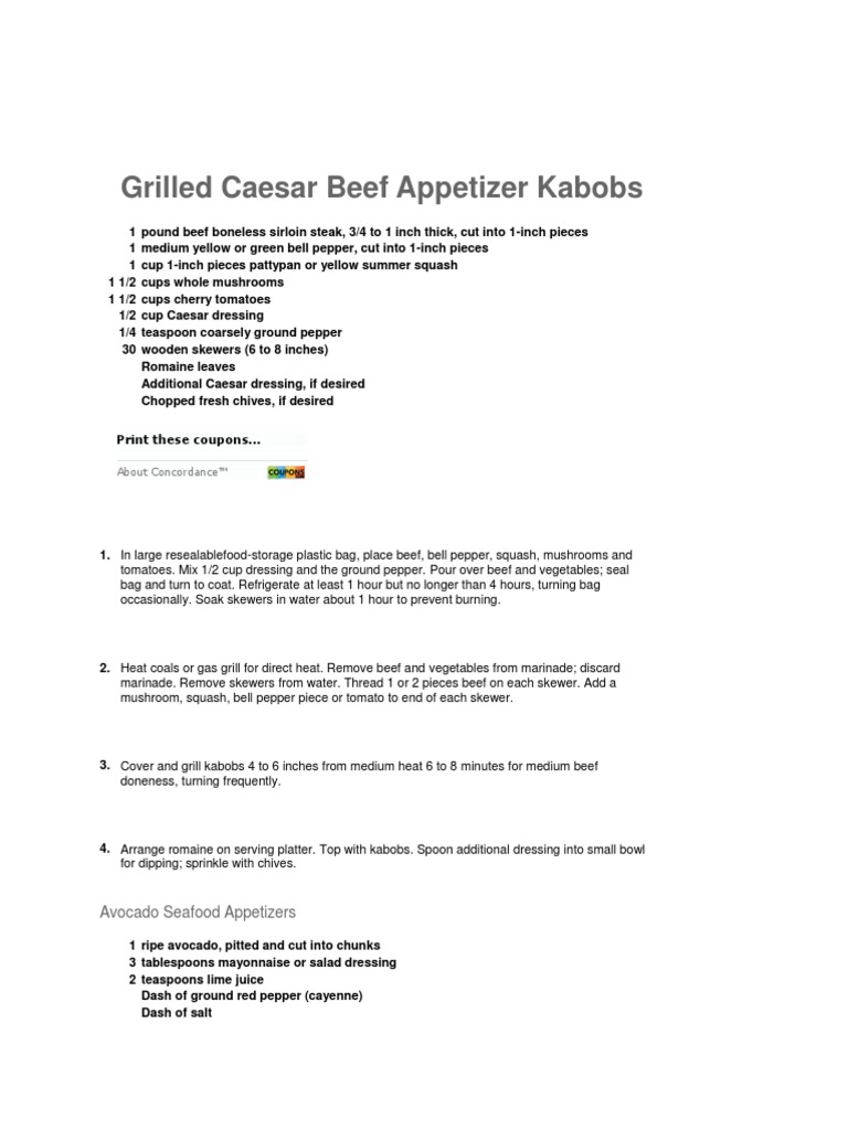 Grilled Caesar Beef Appetizer Kabobs: Print These Coupons.. | PDF ...