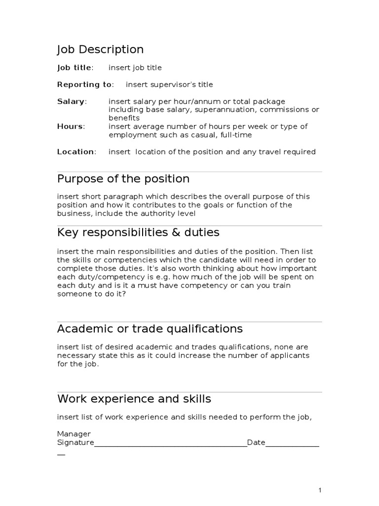 Job Description Template for Employers | PDF