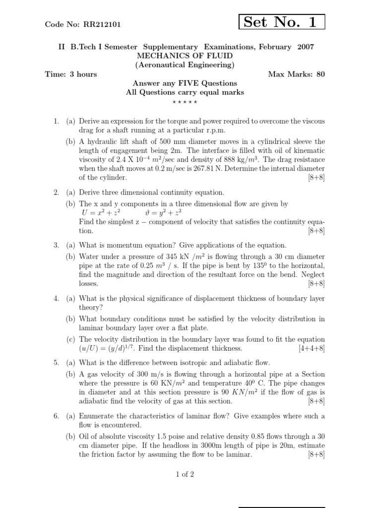 Rr212101 Mechanics of Fluid | PDF | Boundary Layer | Fluid Dynamics