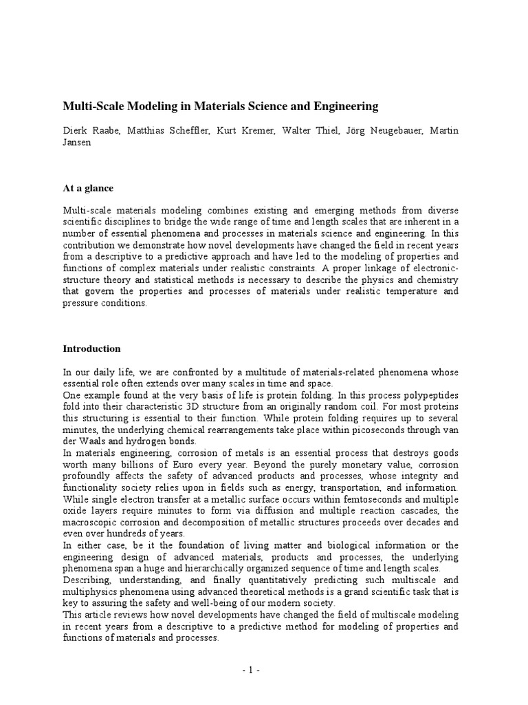 Multi-Scale Modeling in Materials Science and Engineering | PDF ...