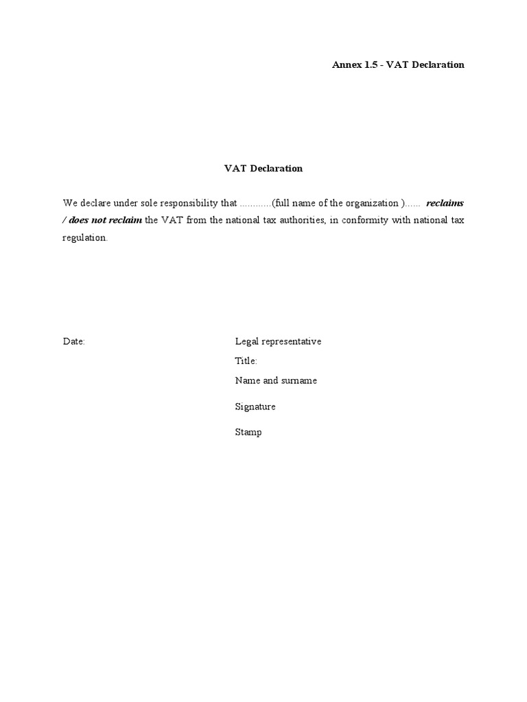 VAT Declaration Form Template | PDF