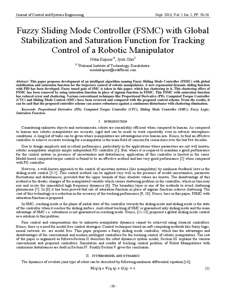 Fuzzy Sliding Mode Controller for Robotics | PDF | Control Theory ...