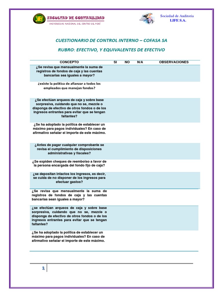 Cuestionario de Control Interno Contable | PDF | Dividendo | Contabilidad