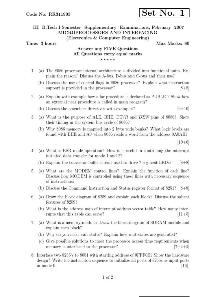 Rr311903 Microprocessors and Interfacing | PDF | Input/Output | Central ...
