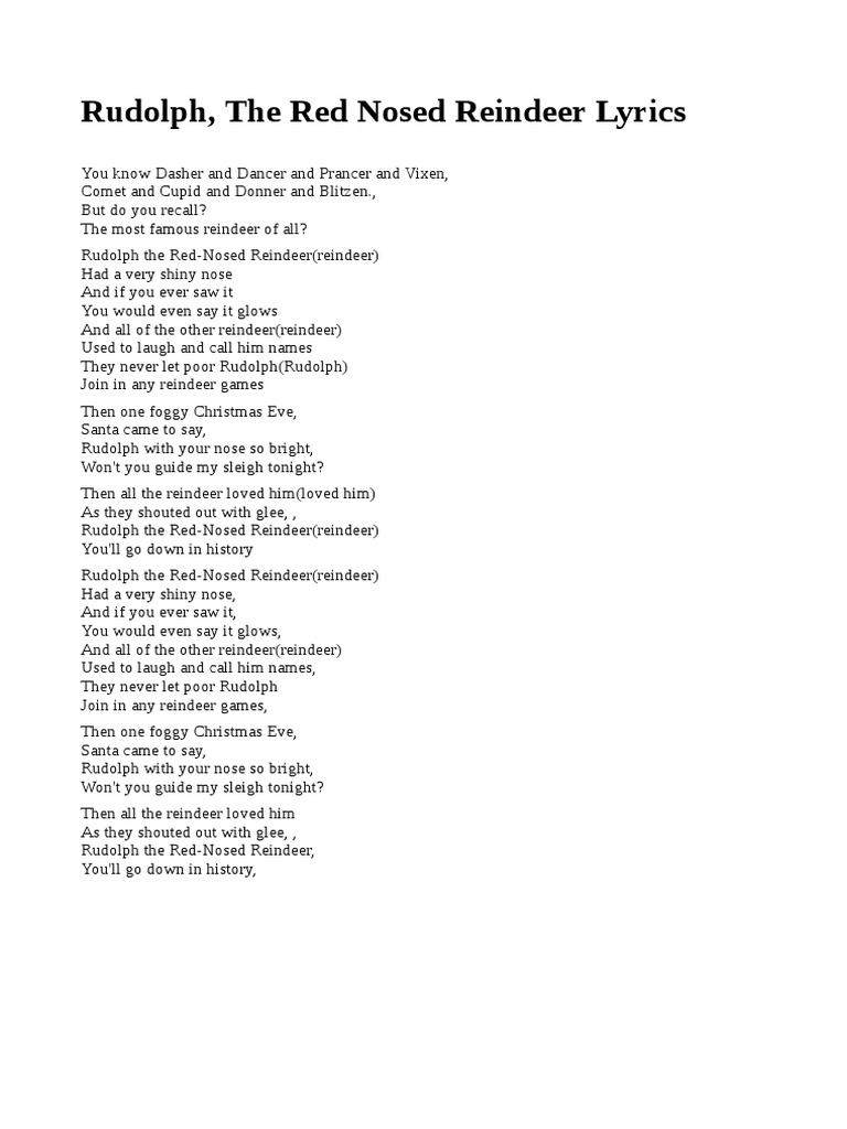 Rudolph, The Red Nosed Reindeer Lyrics | PDF
