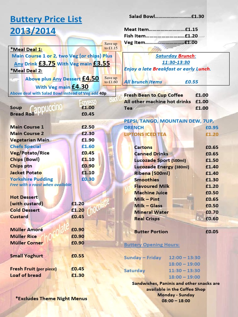 Buttery Price List 2013/2014 | PDF