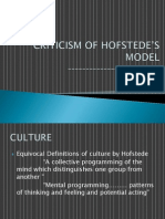 Criticism of Hofstede - S Model