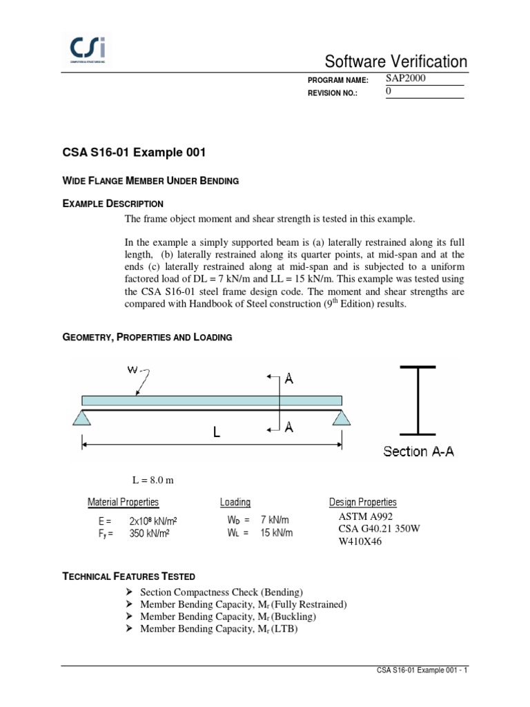 CSA S16-01 Example 001 | Download Free PDF | Bending | Strength Of ...