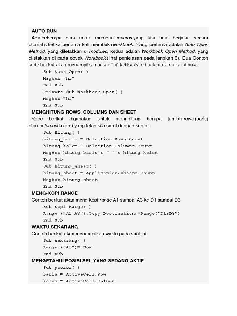 AUTO RUN Contoh Excel | PDF