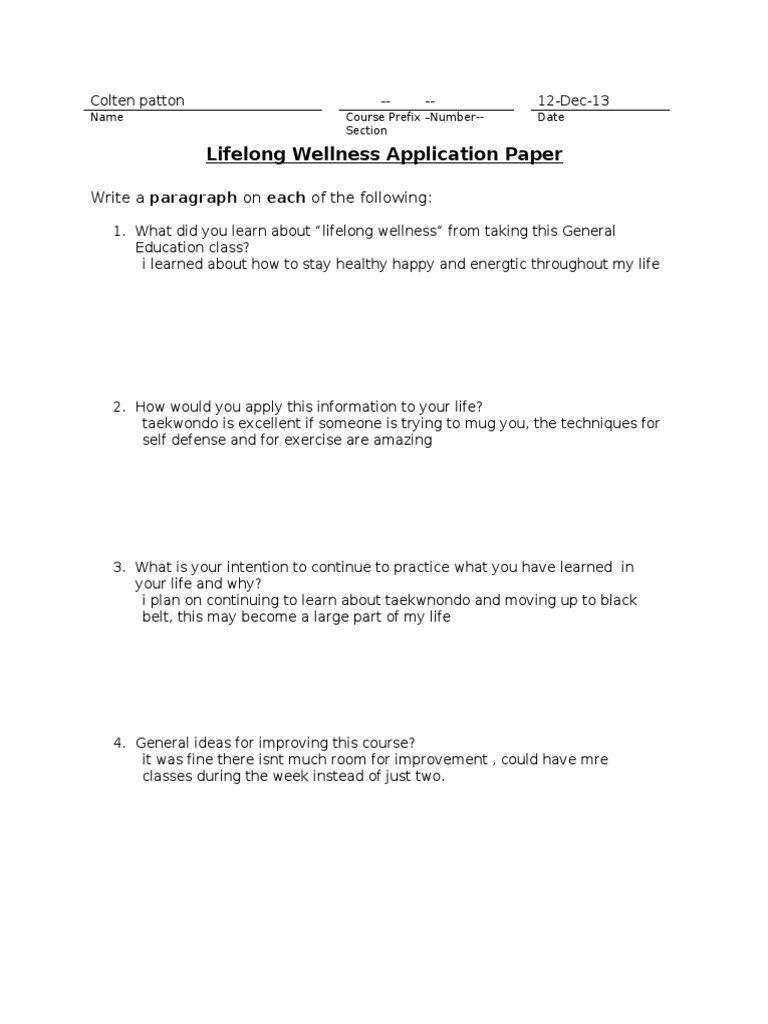 Lifelong Wellness Application Paper | PDF | Wellness
