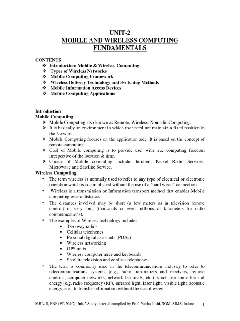 E Comm - Unit 2 | PDF | Wireless | Telecommunication