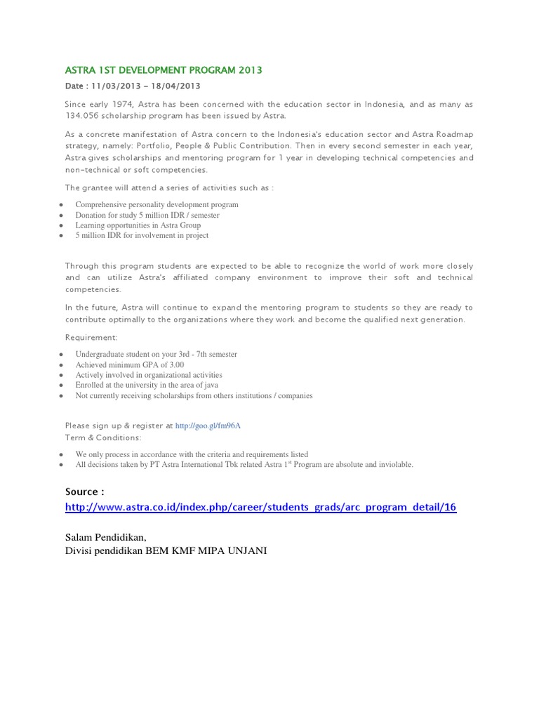 Astra 1st Development Program 2013 | PDF | Career & Growth | Business