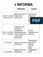 Cronongrama Examen de Suficiencia Nov 2013