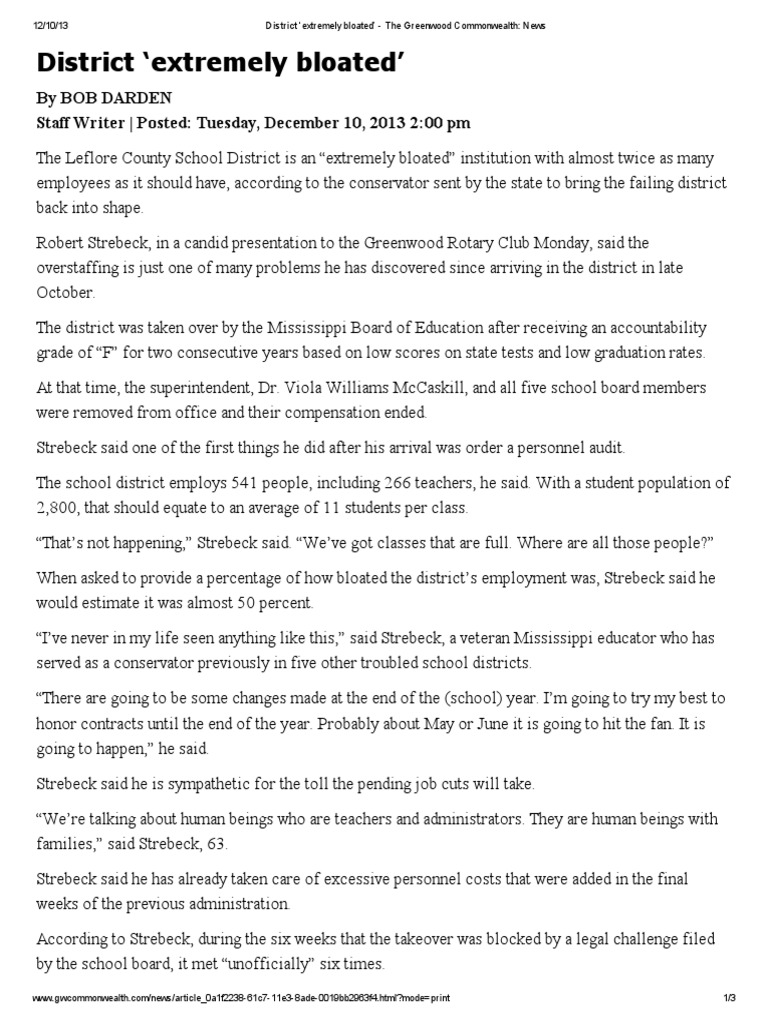 District Extremely Bloated' The Greenwood Commonwealth News PDF