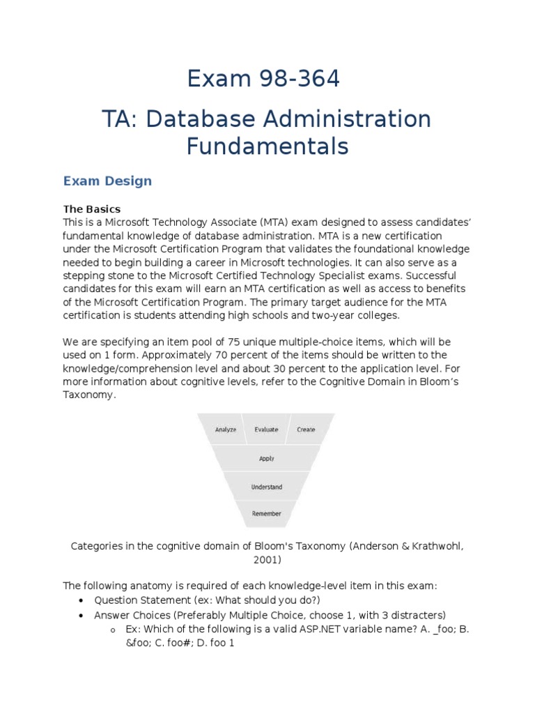 MTA 98-364 Database Fundamentals Exam | PDF | Database Index | Databases