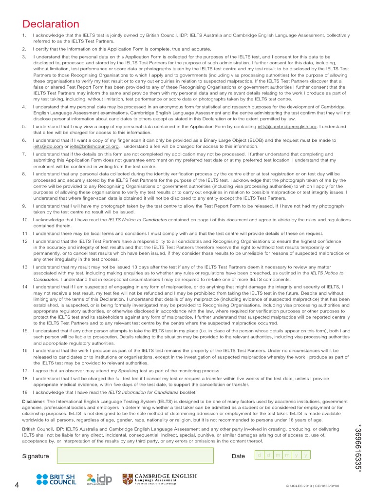 Declaration PDF | PDF | International English Language Testing System ...