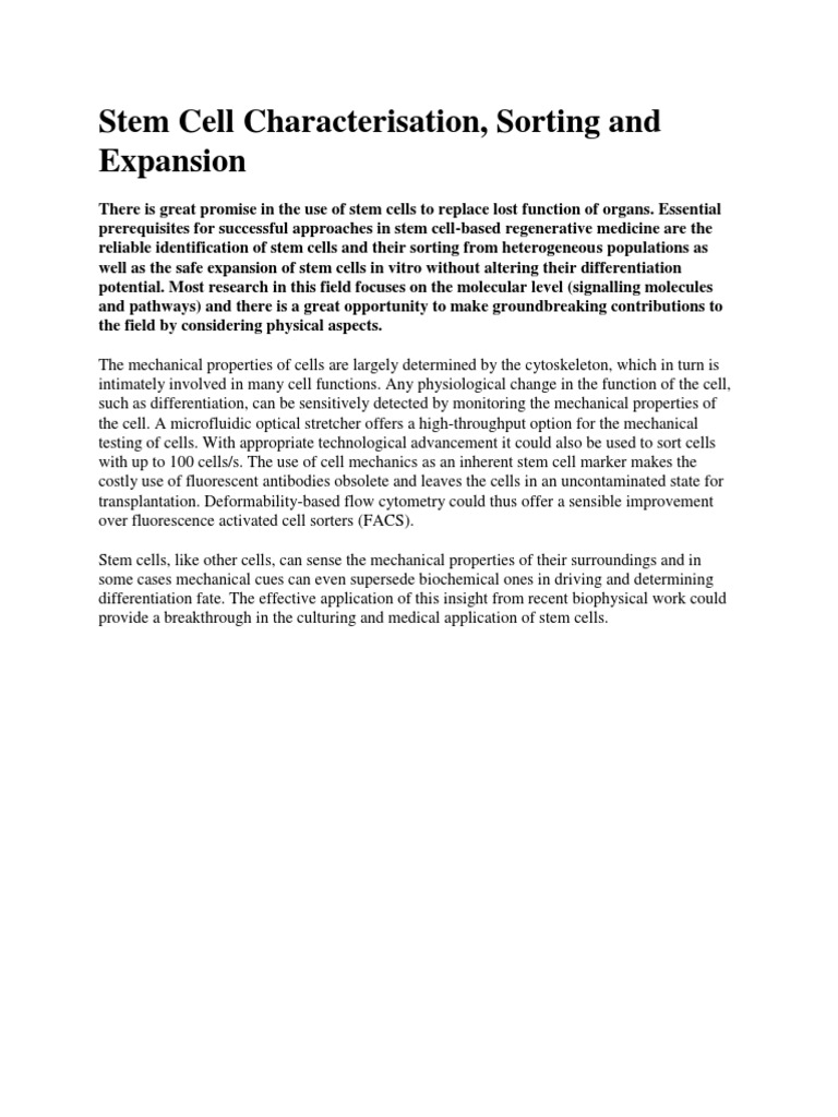 Stem Cell Characterisation | PDF | Science & Mathematics