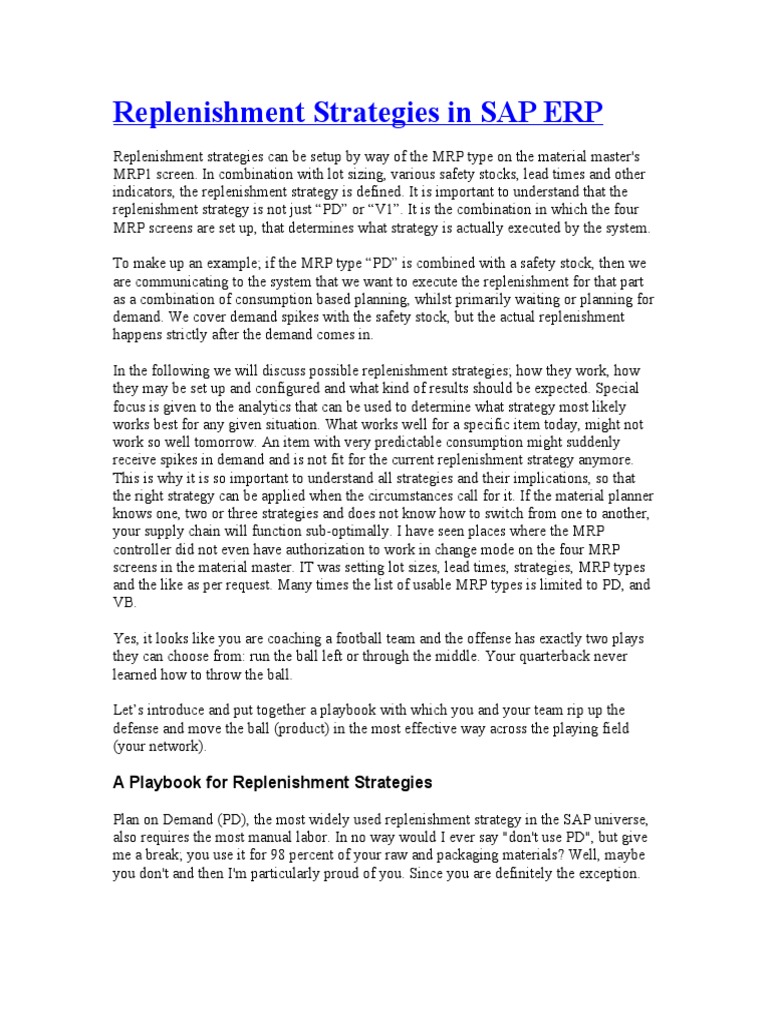 SAP ERP Replenishment Strategies Guide | PDF | Forecasting | Inventory