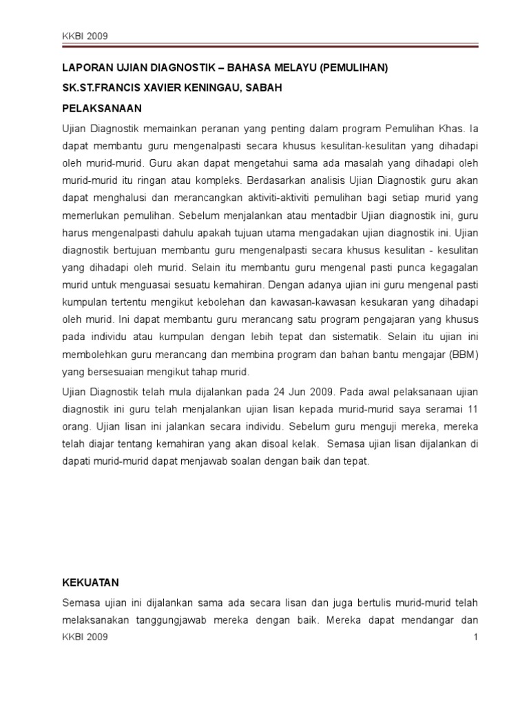 Soalan 2(a) - Laporan Ujian Diagnostik -Kkbi2009