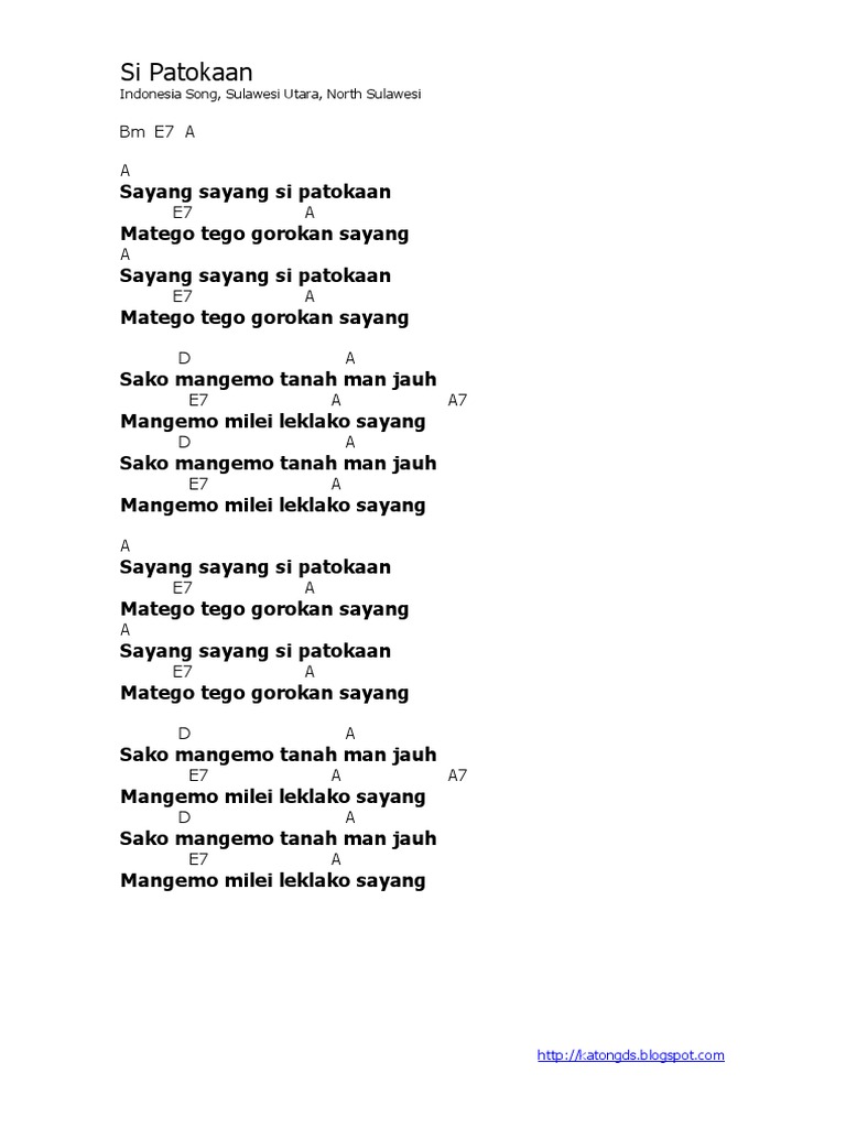 Lyric Chord Si Patokaan Indonesia Song