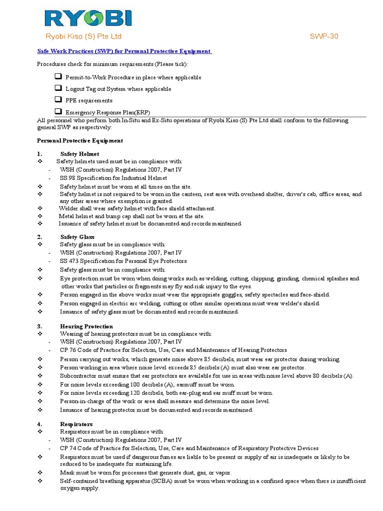 PPE Safe Work Practices Guide | PDF | Personal Protective Equipment ...