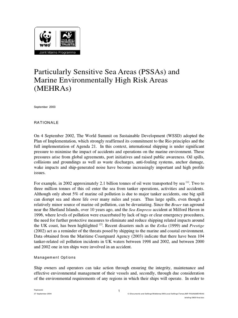 Particularly Sensitive Sea Areas (Pssas) and Marine Environmentally ...