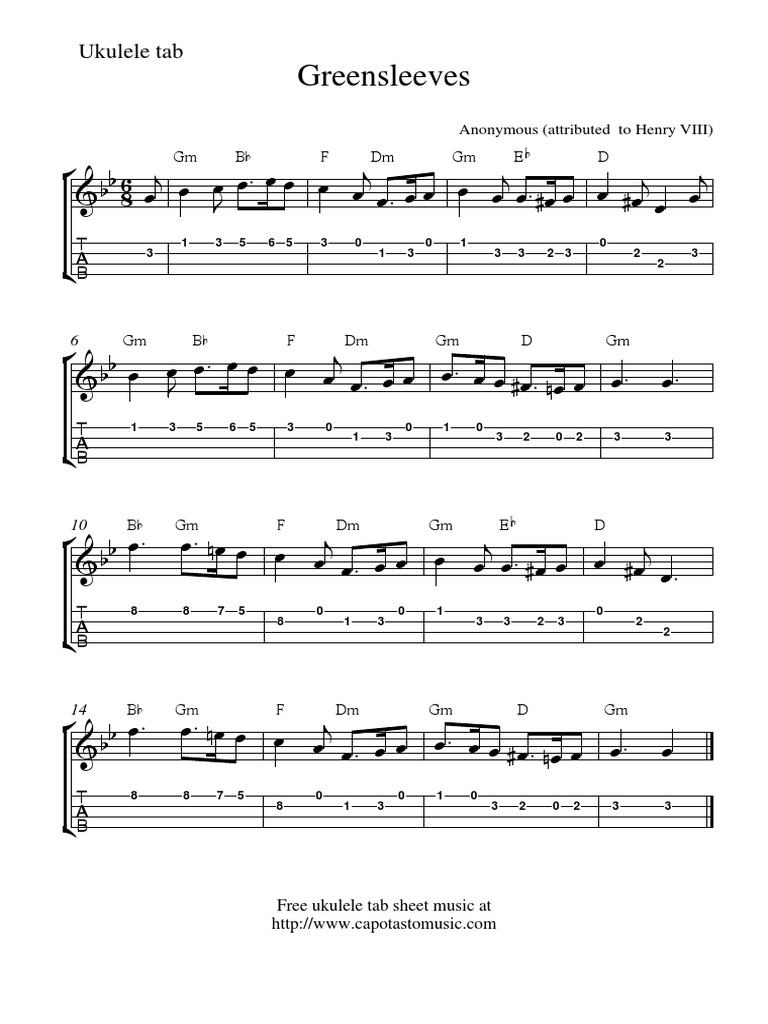 Greensleeves Ukulele Tab PDF